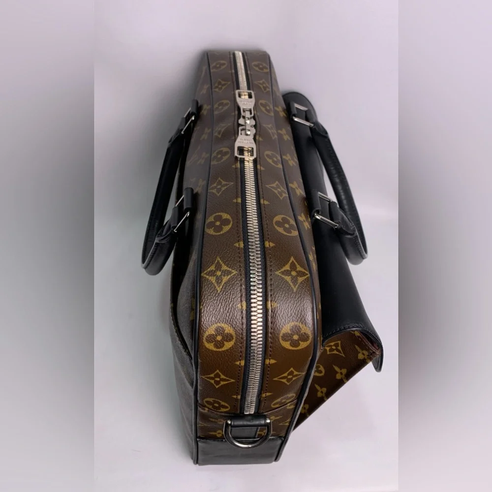LOUIS VUITTON Monogram Macassar Soft Briefcase Silver Black